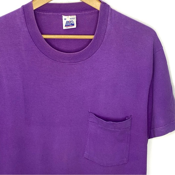 Vintage 80’s BVD Purple Single Stitch Selvedge Pocket T Shirt Made In USA Medium - Picture 3 of 7